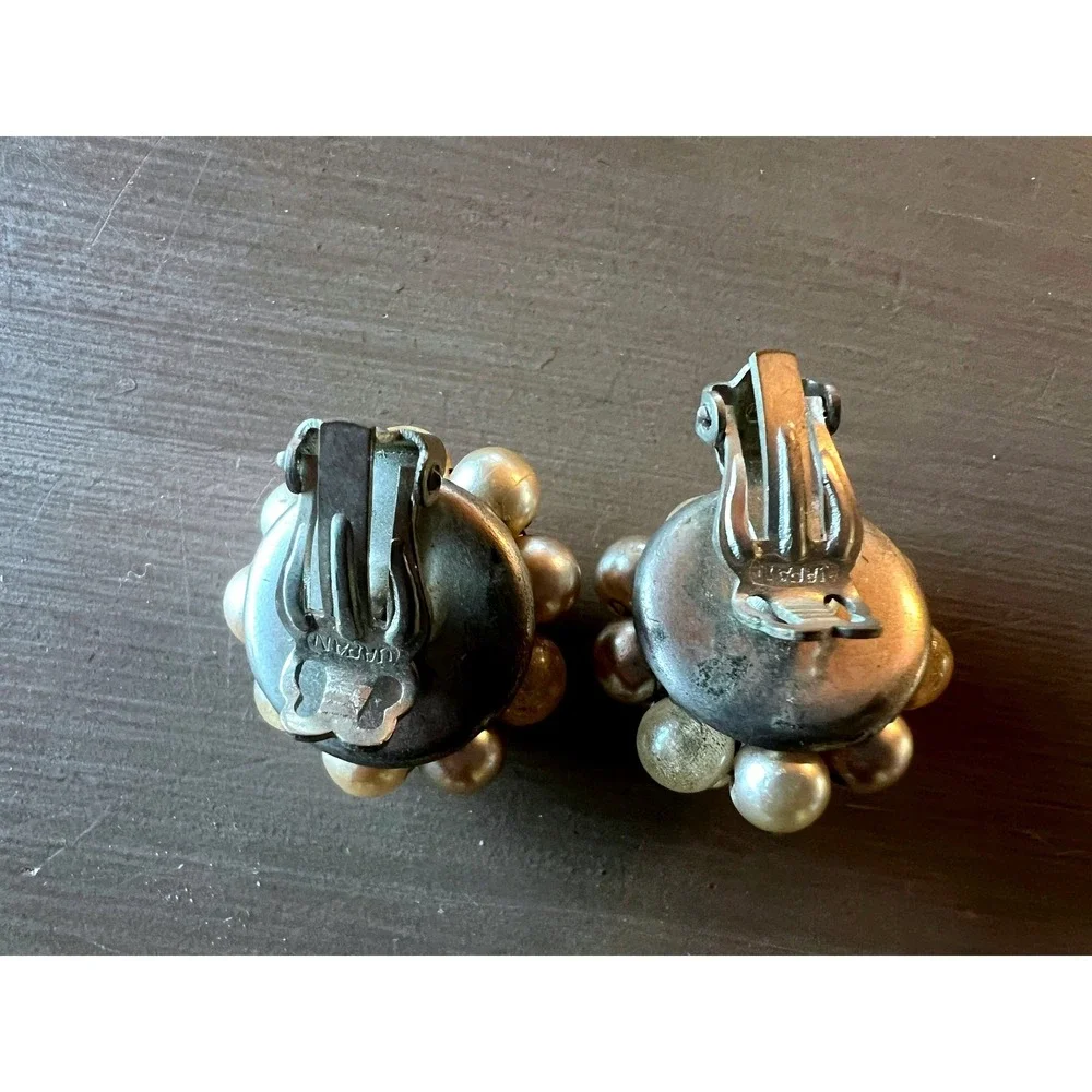 Vintage Cluster Clip-On Earrings 3 Pair Set Black Gold Cream West Germany Japan